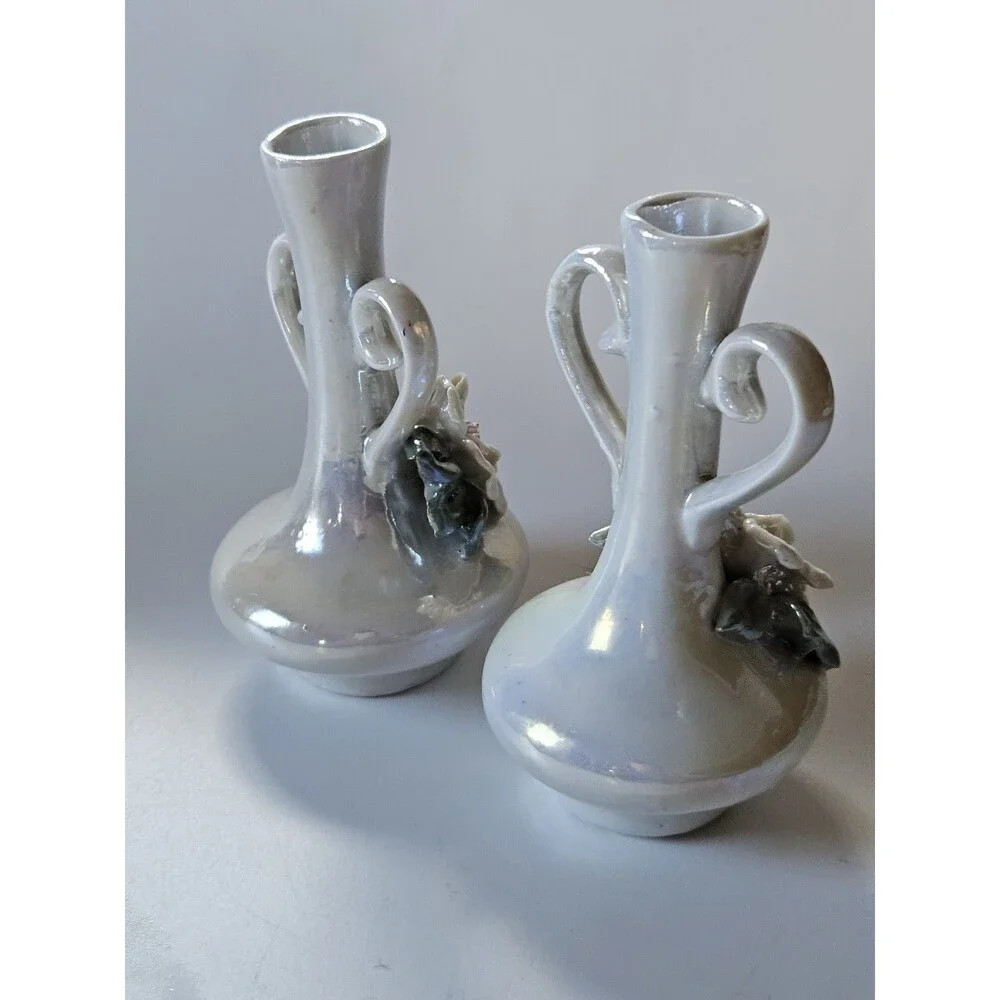 Vintage Iridescent Lusterware Bud Vase Heart Handle Shape Wedding Princess Core